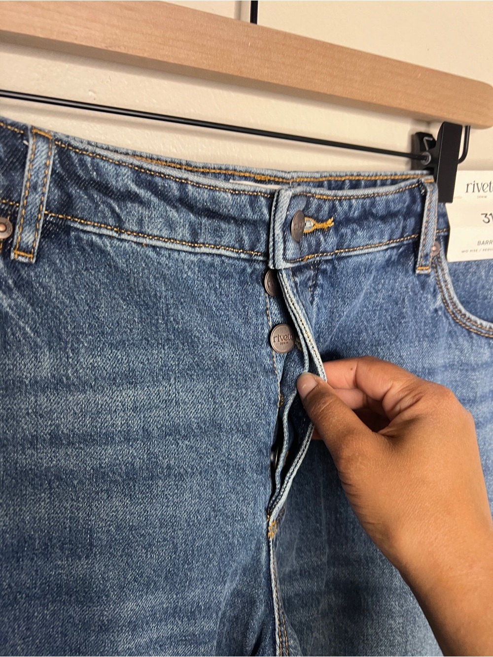 LOFT Rivete Mid‎ Rise Barrel Jeans Echo Wash Cotton Button Fly Crop Size 31 NWT - Picture 4 of 13